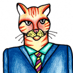 cartoon of a cat in a suit looking angry