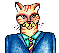 cartoon of a cat in a suit looking angry
