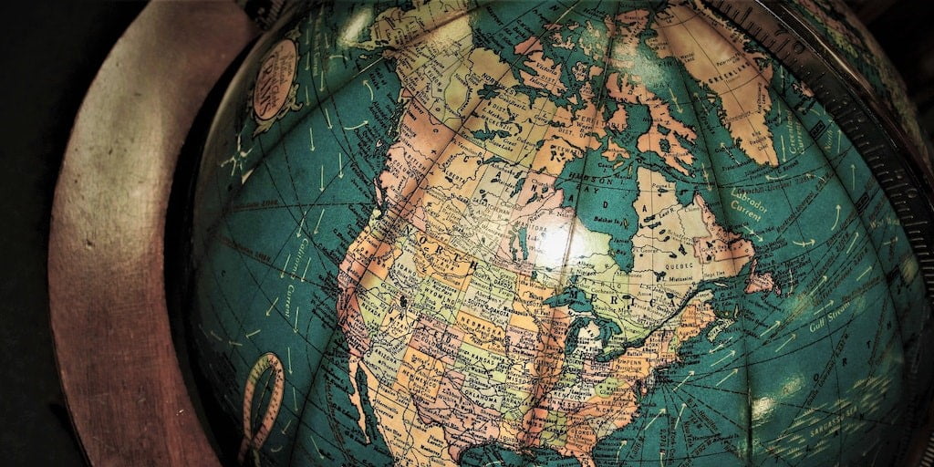 Close up of globe showing Canada