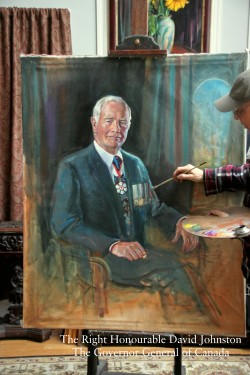 Artist Cyril Leeper working on his portrait of David Johnston