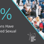 Graphic with the following text: 45% of Albertans have experienced sexual violence. The graphic also features the logo for the Association of Alberta Sexual Assault Services as well as a photo of people walking down a busy sidewalk.